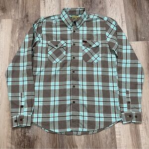 Dixxon Mens Bora Bora Large Tall Flannel Green Gray Button Up